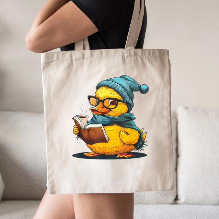 Rubber Duck Reading Book Rubber Duckie Reader Coffee Lover Canvas Tote Bag