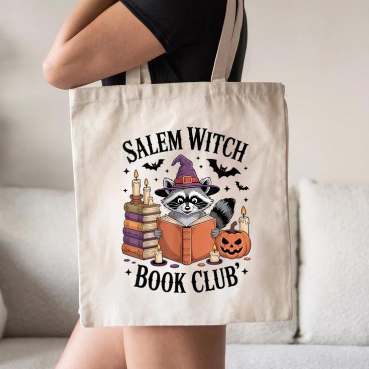 Salem WItch Book Club Halloween Raccoon Witch Reading Book Canvas Tote Bag