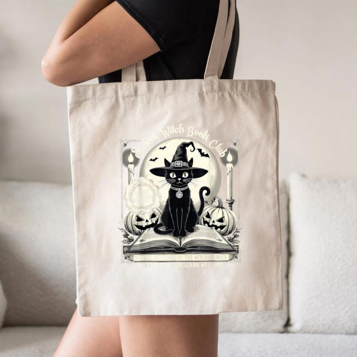 Salem Witch Book Club Vintage Halloween Cat Book Lover Canvas Tote Bag