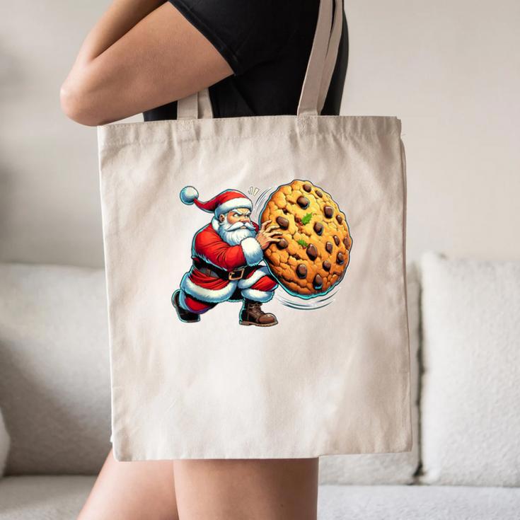 Santa Holding Cookie Xmas Baker Introvert Christmas Canvas Tote Bag Santa Holding Cookie Xmas Baker Introvert Christmas Canvas Tote Bag