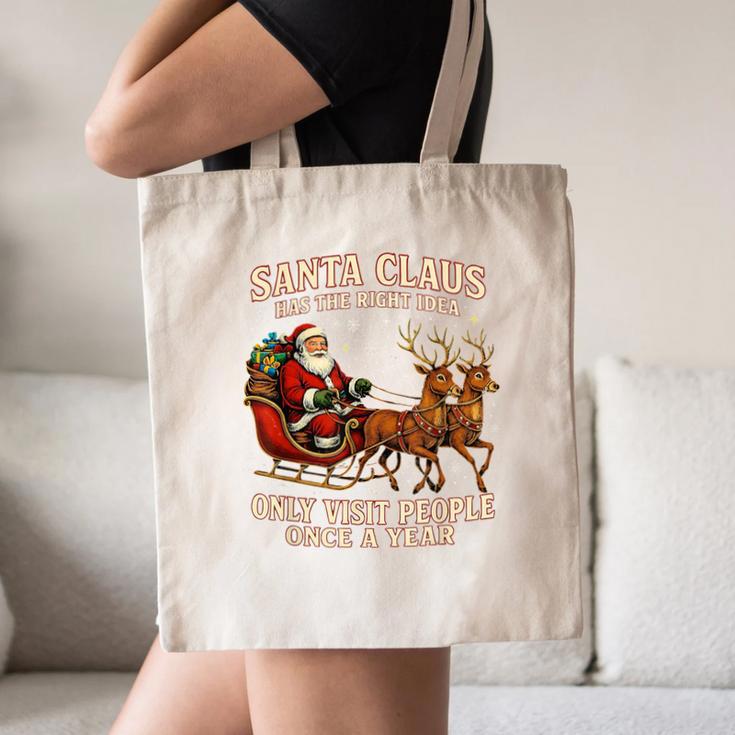 Santa Has The Right Idea Introvert Christmas Canvas Tote Bag Santa Has The Right Idea Introvert Christmas Canvas Tote Bag