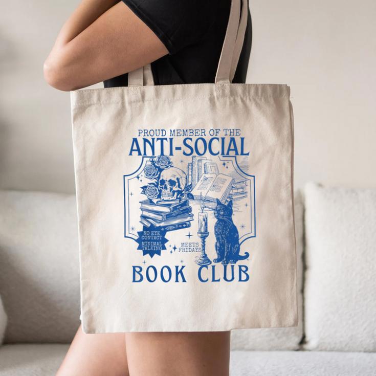 Sarcastic Anti Social Book Club Cat Skull Book Lover Canvas Tote Bag