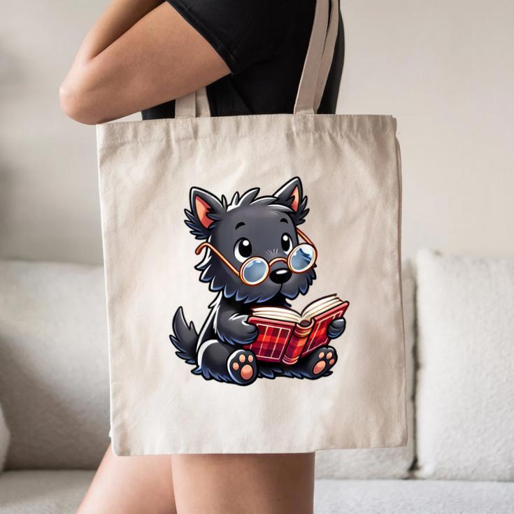 Scottish Terrier Reading a Book Dog Canvas Tote Bag