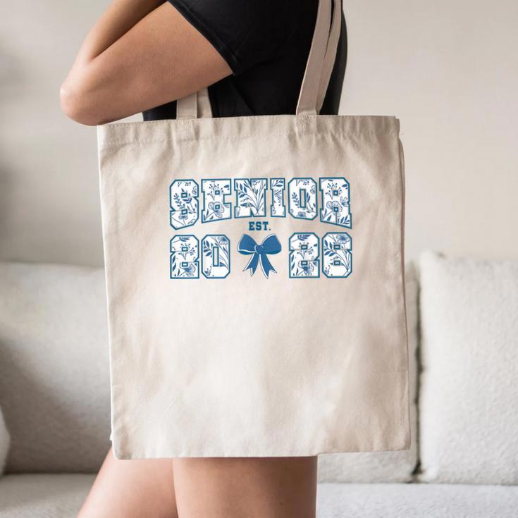 Senior 26 Graduation Class Of 2026 Bow Blue Toile Floral Canvas Tote Bag