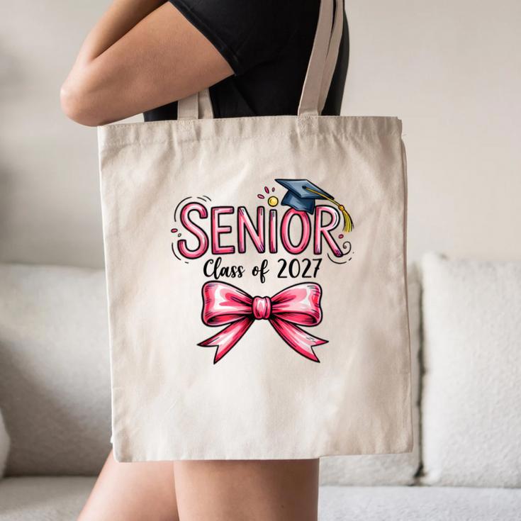 Senior Class Of 2027 Coquette Pink Bow Graduation 2027 Girls Canvas Tote Bag