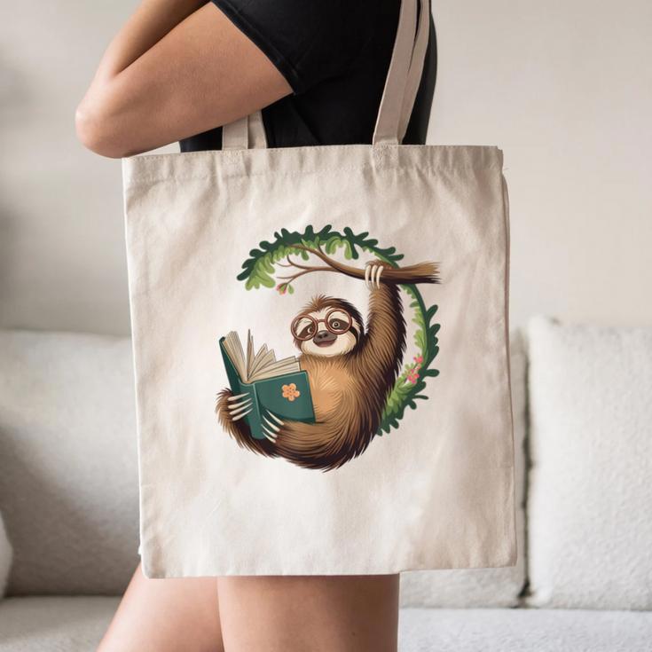 Sloth Reading a Book Lazy Sloth Bookworm Canvas Tote Bag