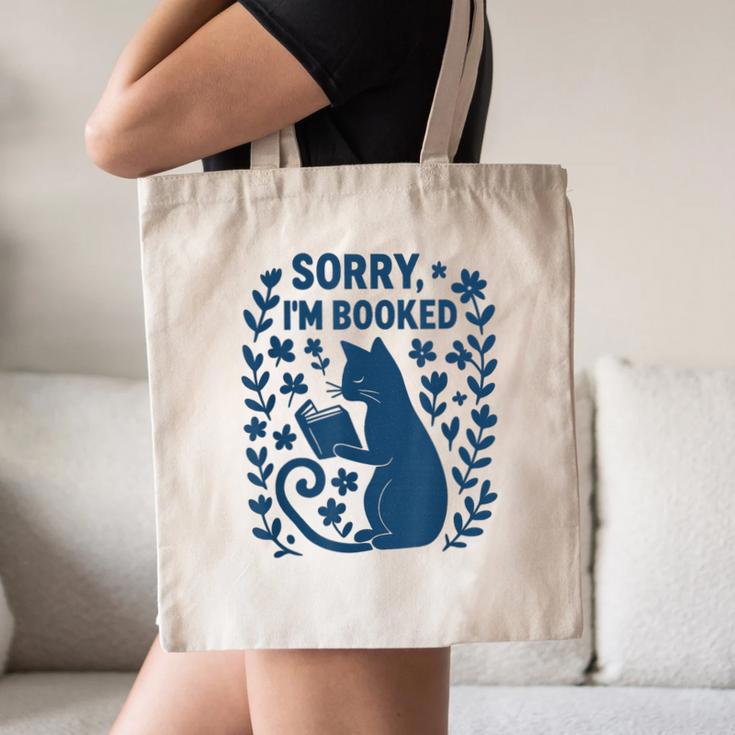 Sorry I'm Booked Cat Reading Book Boho Flowers Vintage Canvas Tote Bag