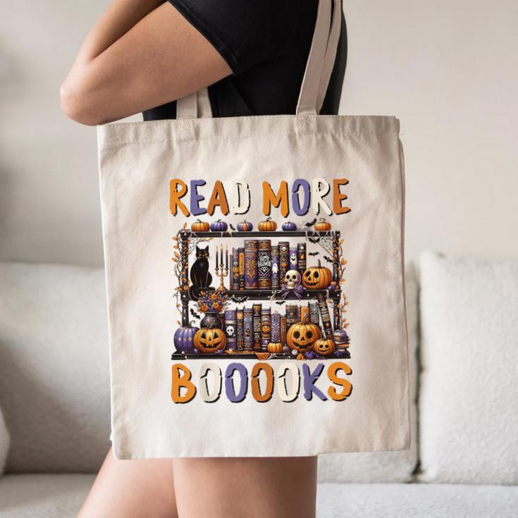 Spooky Halloween Bookshelf Bookcase Read More Books Canvas Tote Bag