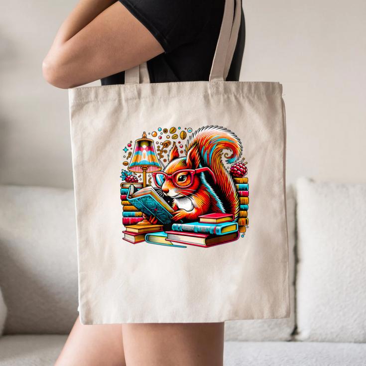 Squirrel Reading a Book Lover Bookworm Canvas Tote Bag