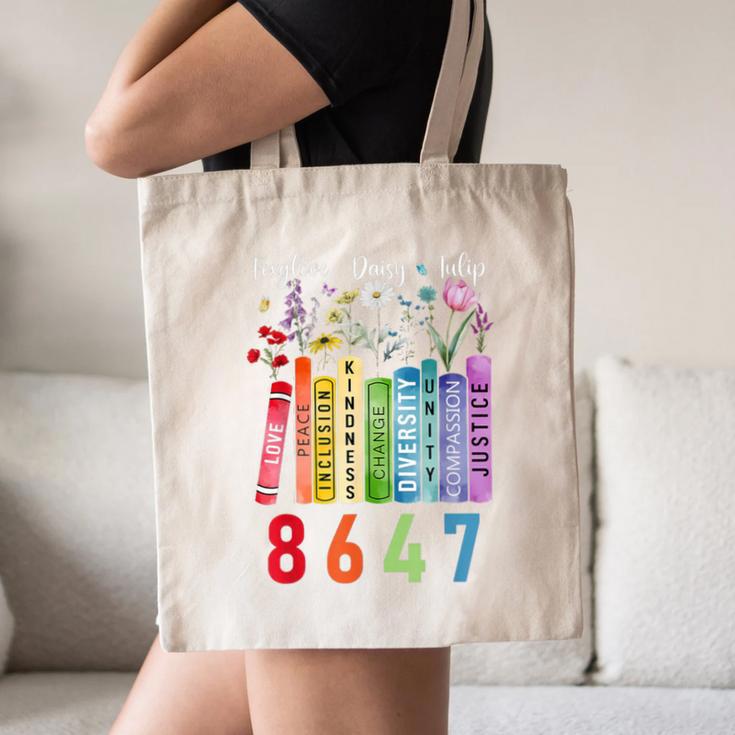 Subtle Floral Foxglove Daisy Tulip Book Lover Canvas Tote Bag