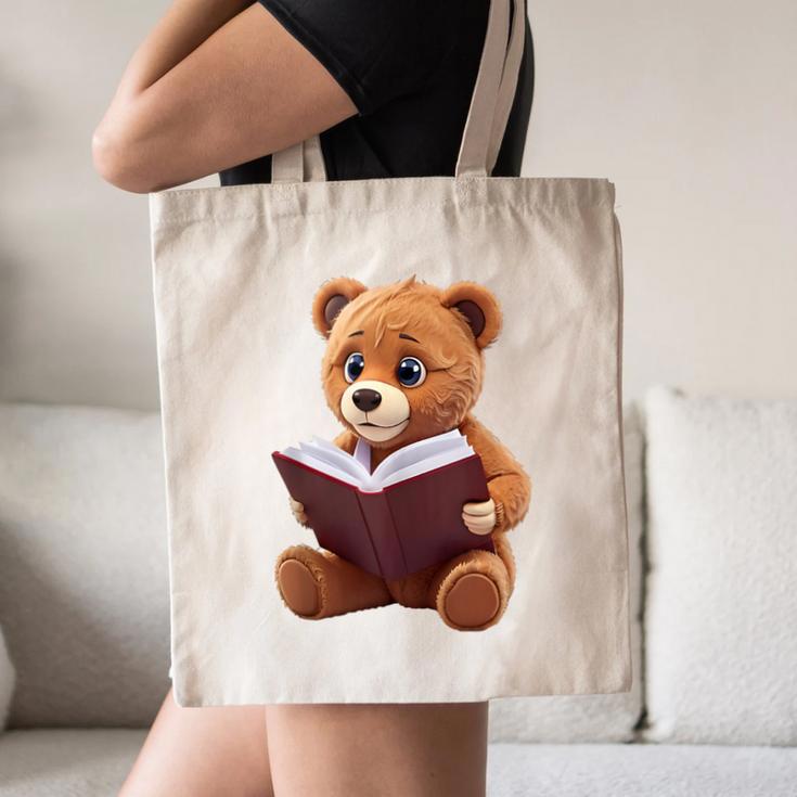 Teddy Bear Reading a Book Canvas Tote Bag