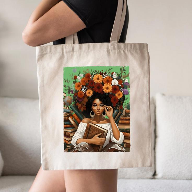 History Month Black Afro Girl Women Book Lovers Floral Canvas Tote Bag