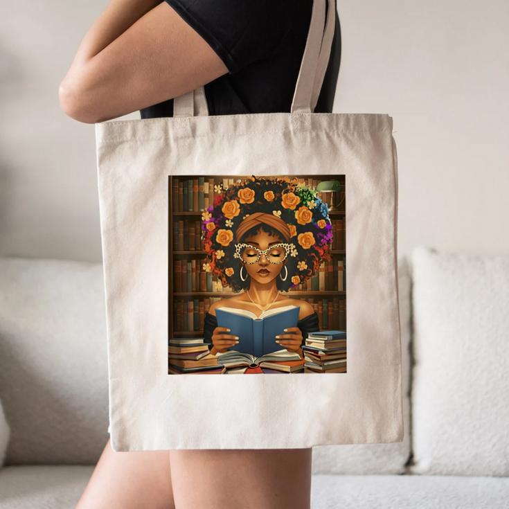 History Month Black Afro Girl Women Book Lovers Flower Canvas Tote Bag