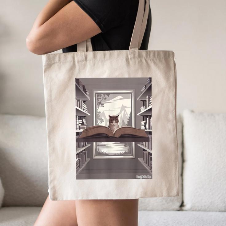 Totally Weird Tees Cat Library Book Reading Literary Canvas Tote Bag