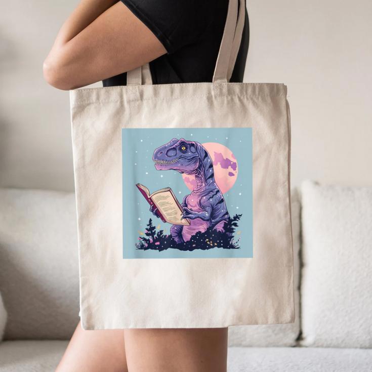 Trex Reading Book Dinosaur Canvas Tote Bag