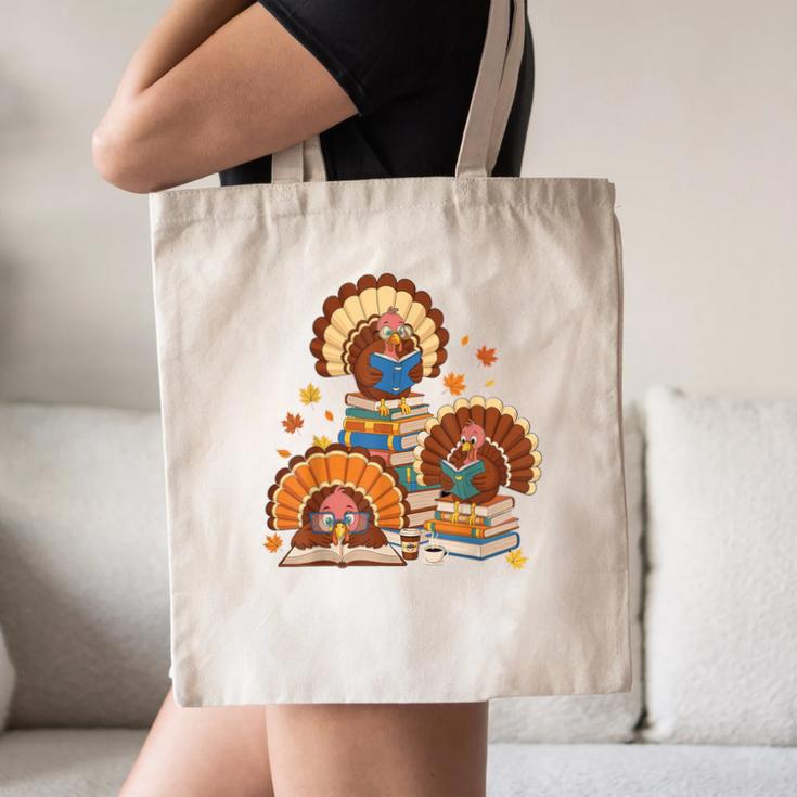 Turkey Read Books Reading Fall Thanksgiving Teacher Canvas Tote Bag