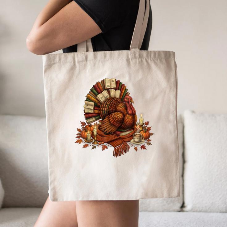 Turkey Reading Books Fall Season Thanksgiving Teacher Book Canvas Tote Bag Turkey Reading Books Fall Season Thanksgiving Teacher Book Canvas Tote Bag