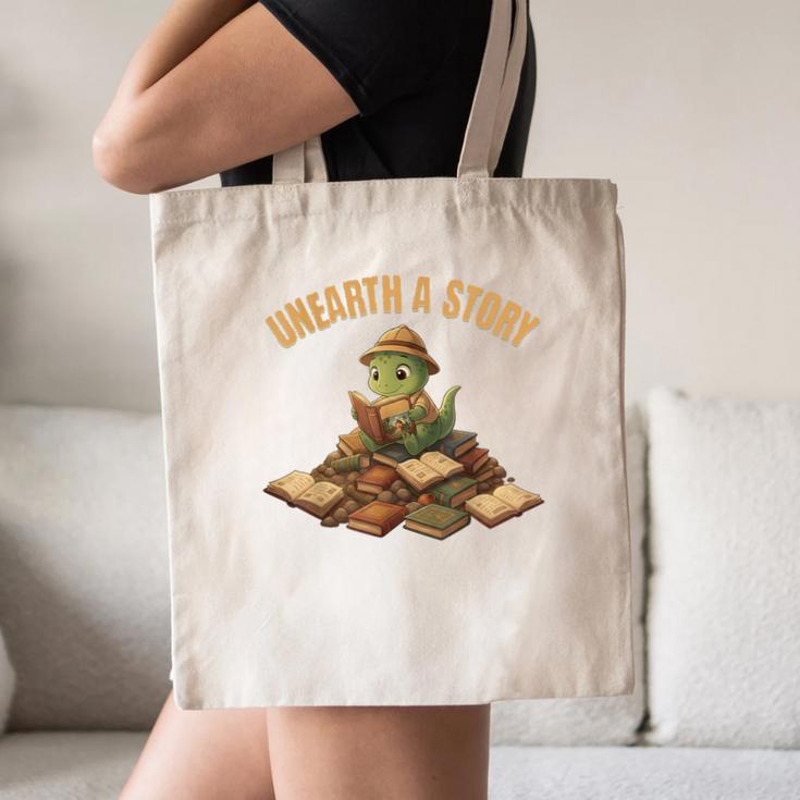 Unearth a Story Dinosaur Reading Books Summer 2026 Canvas Tote Bag