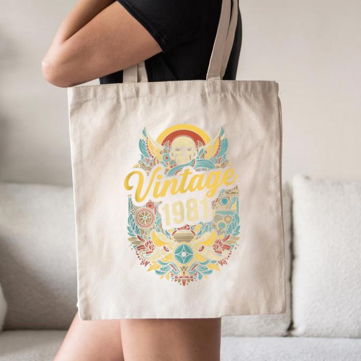 Vintage 1981 Retro Badge Nostalgia Eighties Compass Skull Canvas Tote Bag