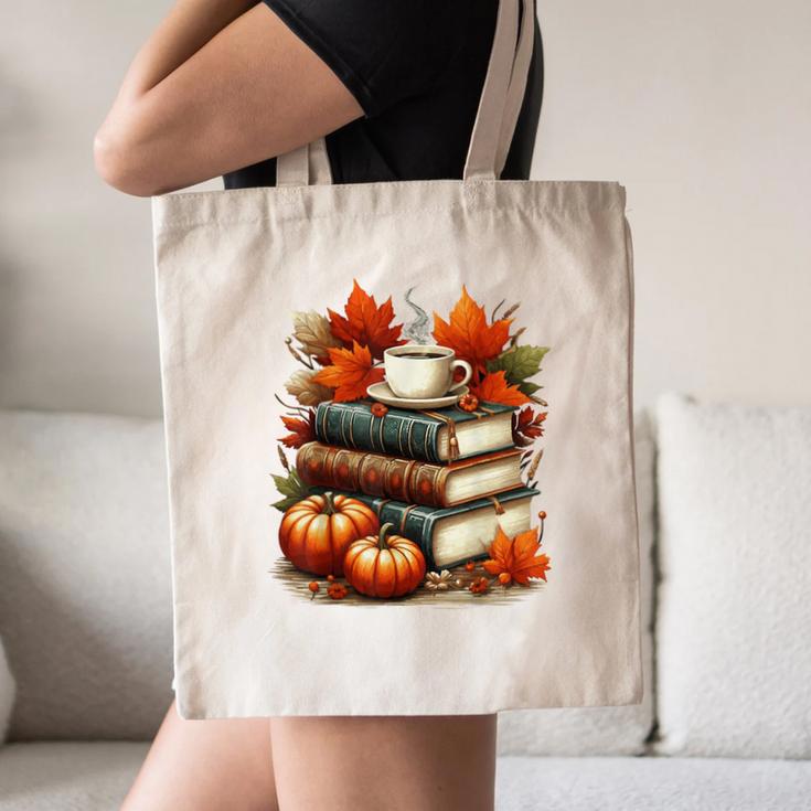 Vintage Autumn Books Coffee Pumpkin Fall Reading Canvas Tote Bag