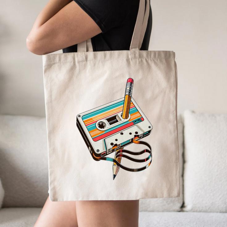Vintage Cassette Tape And Pencil Nostalgia Party 70s 80s 90s Premium Canvas Tote Bag