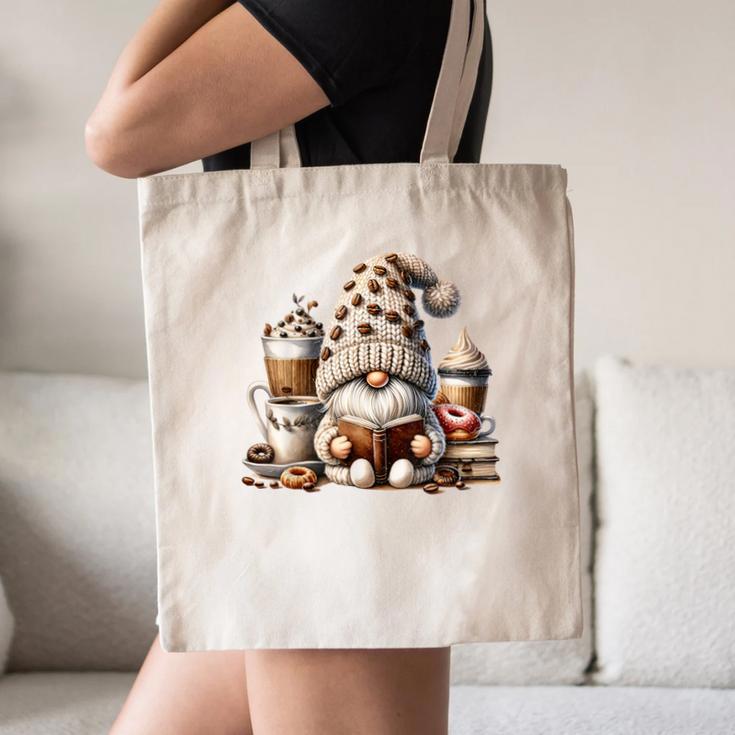 Vintage Cute Gnome Reading Book Coffee Latte Men Women Kids Canvas Tote Bag