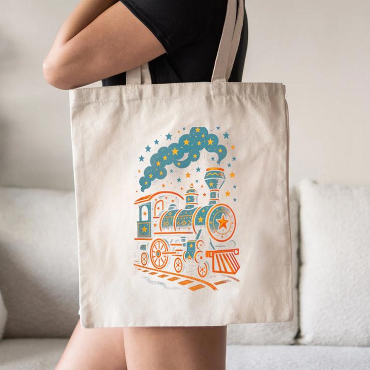 Vintage Locomotive Nostalgia Railroad Stars Canvas Tote Bag