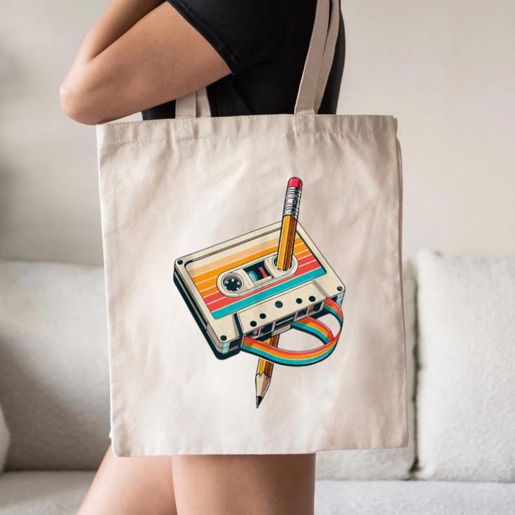 Vintage Pencil Rewind Cassette Tape Nostalgia Party 80s 90s Canvas Tote Bag Vintage Pencil Rewind Cassette Tape Nostalgia Party 80s 90s Canvas Tote Bag