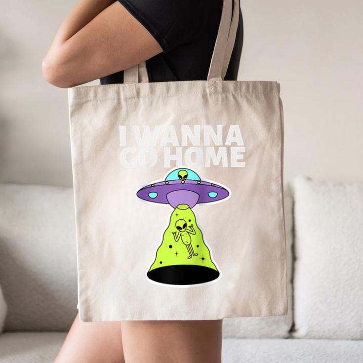 I Wanna Go Home Introvert UFO UAP Flying Saucer Trippy Alien Raglan Baseball Tee Canvas Tote Bag