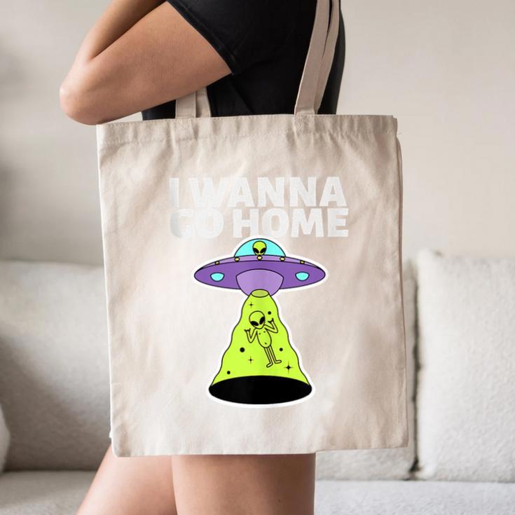I Wanna Go Home Introvert UFO UAP Flying Saucer Trippy Alien Canvas Tote Bag