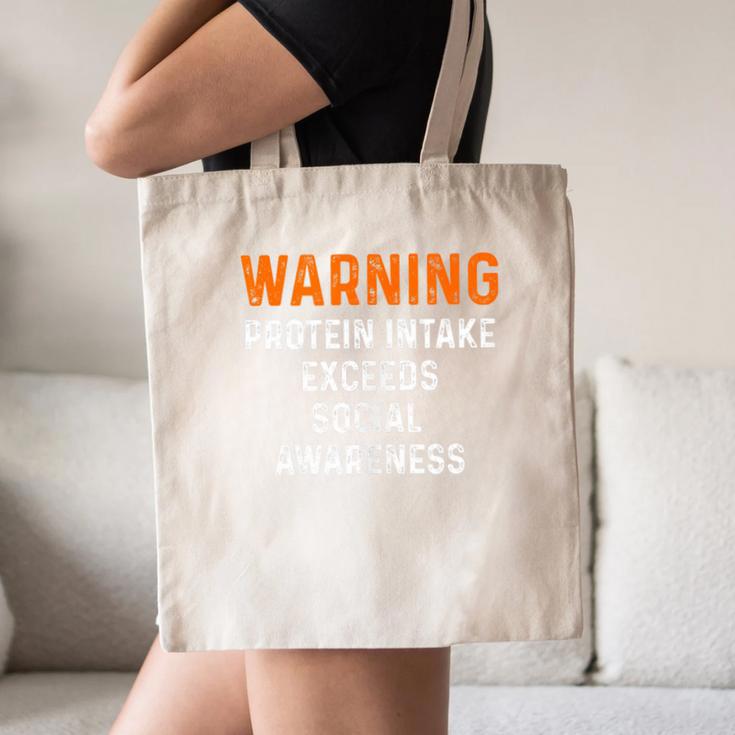 Warning Protein Intake Exceeds Social Awareness Introvert Canvas Tote Bag