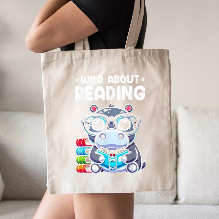 Wild About Reading Book Lover Hippo Canvas Tote Bag