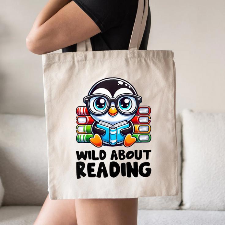 Wild About Reading Book Lover Penguin Canvas Tote Bag
