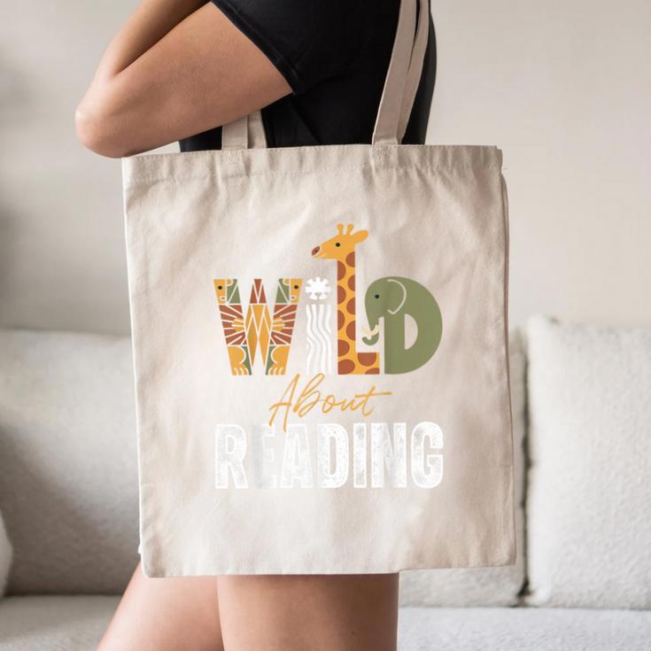 Wild About Reading Books Animal Theme Bookworm Library Day Canvas Tote Bag