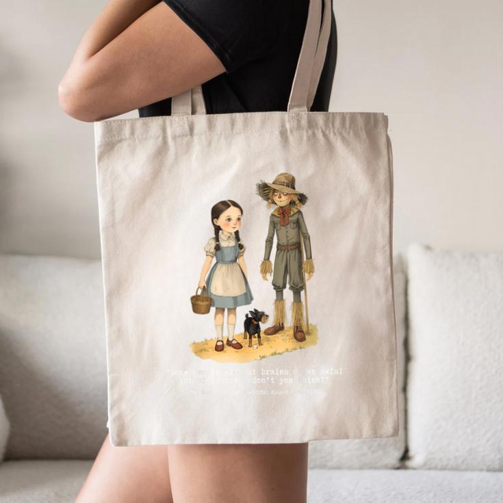 Wizard Of Oz Book Quote Scarecrow Dorothy Retro Drawing Canvas Tote Bag