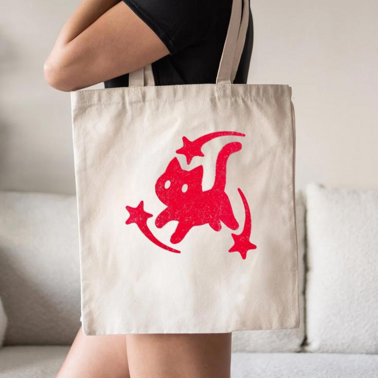 Yk2 Grunge Scary Cat With Shooting Stars 90s Nostalgia Canvas Tote Bag