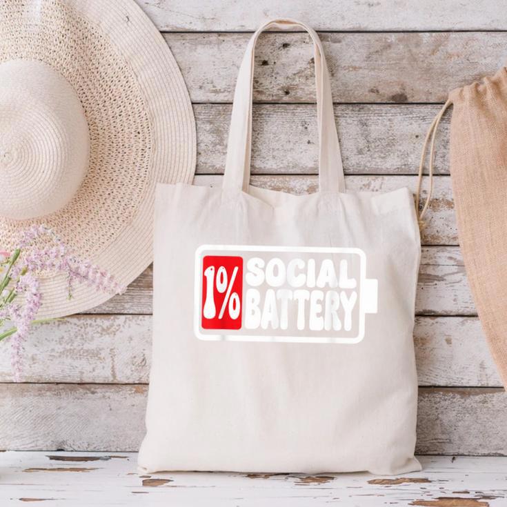 1 Social Battery Sarcastic Introverted Men Women Canvas Tote Bag