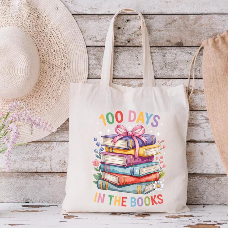 100 Days In The Books Cute Book 100 Days Of School Teachers Canvas Tote Bag