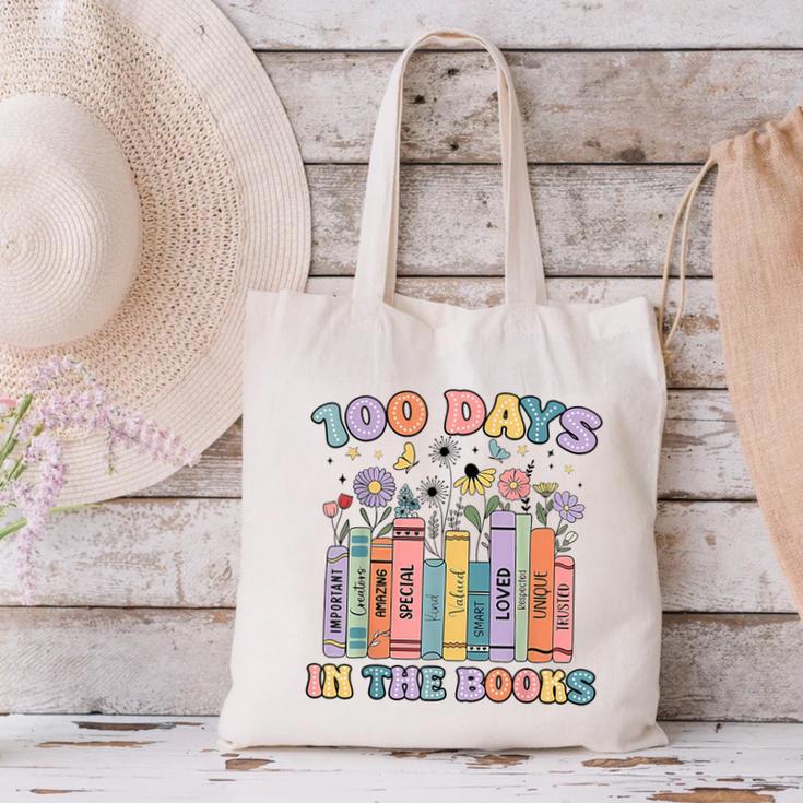 100 Days In The Books Reading Teacher 100th Day Of School Canvas Tote Bag