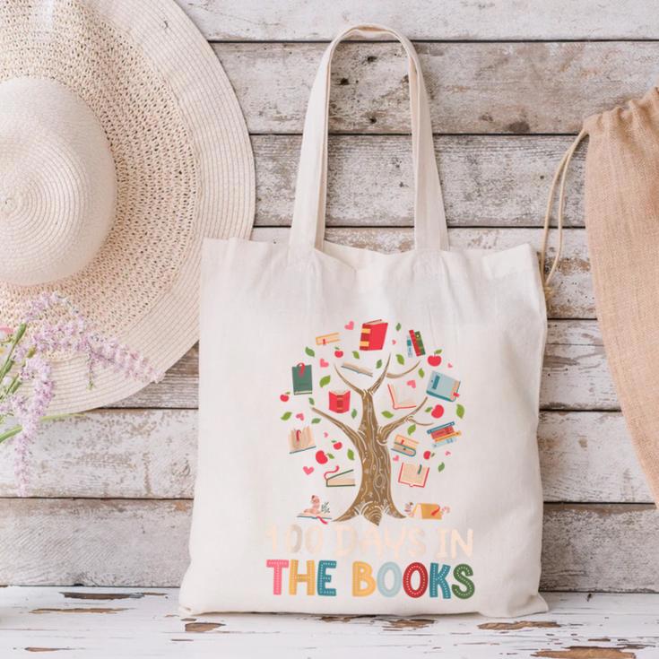 100 Days In The Books Reading Teacher Cute Book Lover Canvas Tote Bag 100 Days In The Books Reading Teacher Cute Book Lover Canvas Tote Bag