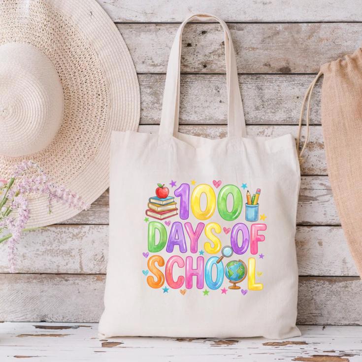 100 Days Of School Book Pencil Teachers Girls Kids 100th Day Canvas Tote Bag