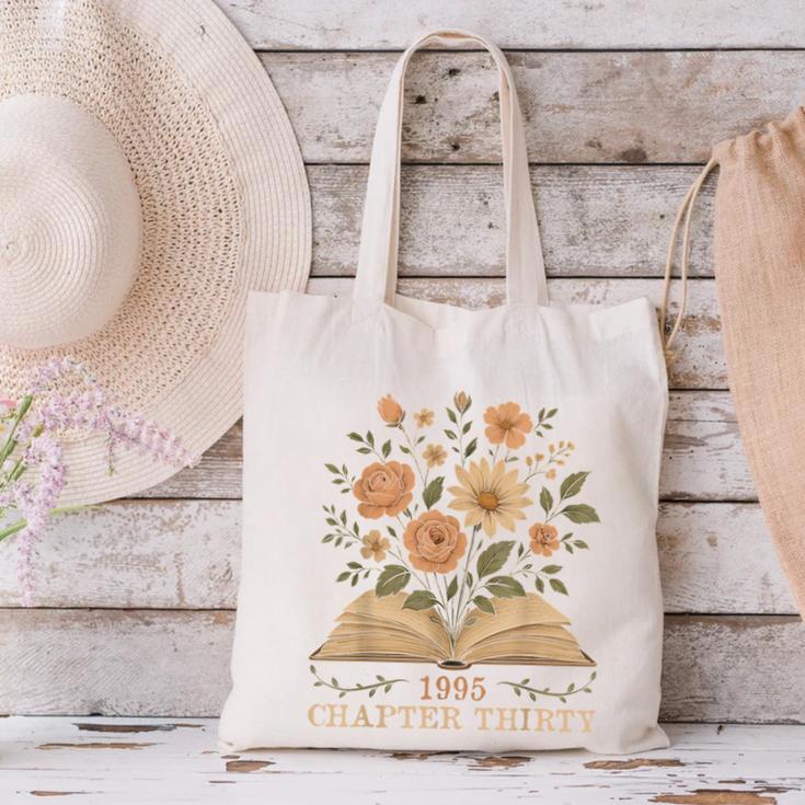 1995 Chapter Thirty Birthday Wildflower Book 30 Year Old Canvas Tote Bag