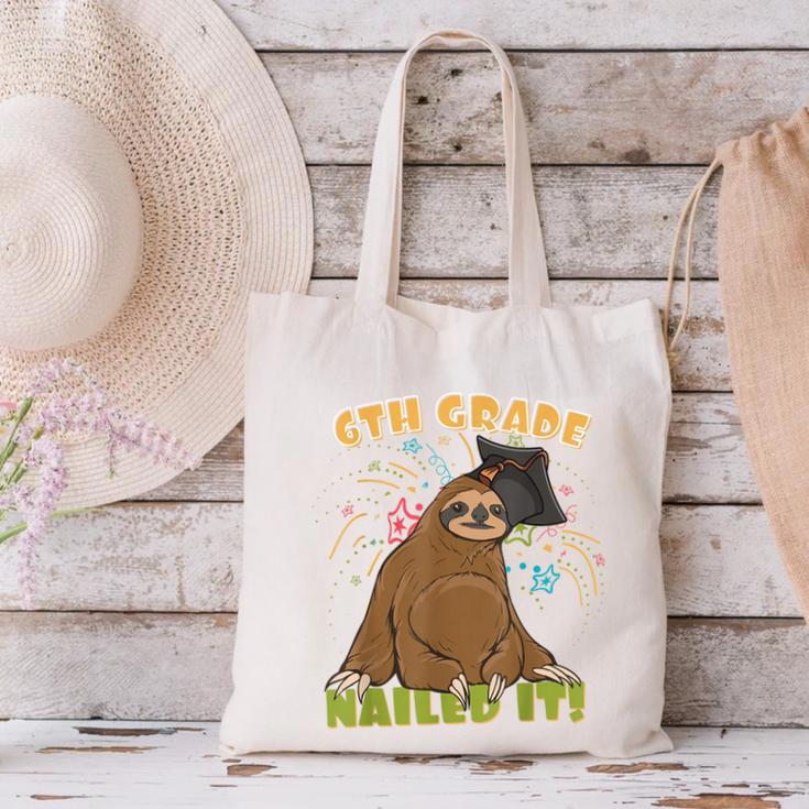 6th Grade Graduation Sloth Nailed It Class Of 2025 Canvas Tote Bag