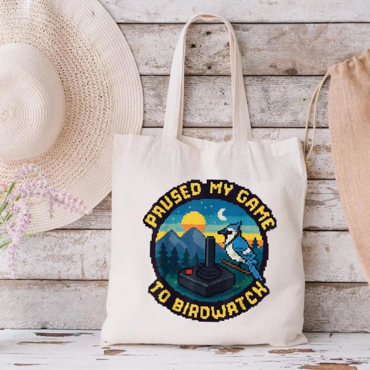 8-Bit Gamer Birder Blue Jay Arcade Nostalgia Nature Canvas Tote Bag
