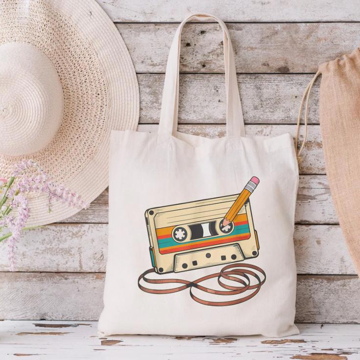 80s 90s Retro Party Costume Nostalgia Cassette Tape Pencil Canvas Tote Bag 80s 90s Retro Party Costume Nostalgia Cassette Tape Pencil Canvas Tote Bag