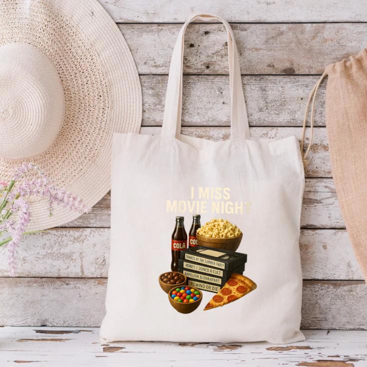 80's & 90's Nostalgia T- Shirt I Miss Movie Night Canvas Tote Bag 80's & 90's Nostalgia T- Shirt I Miss Movie Night Canvas Tote Bag