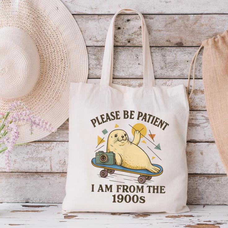 90s Manatee Humor Please Patient I'm From The 1900s Canvas Tote Bag