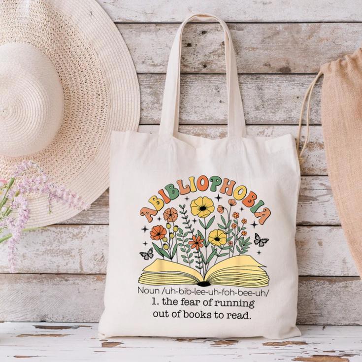 Abibliophobia Wildflower Reading Bookworm Book Reader Canvas Tote Bag Abibliophobia Wildflower Reading Bookworm Book Reader Canvas Tote Bag