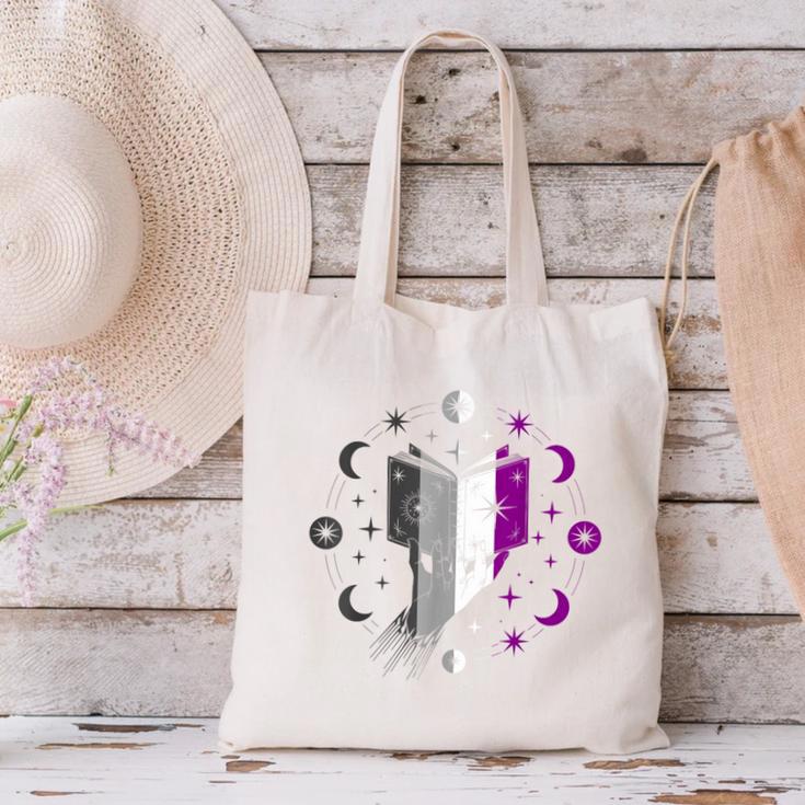 Ace Pride Book With Stars Moons And Magic Hand Canvas Tote Bag