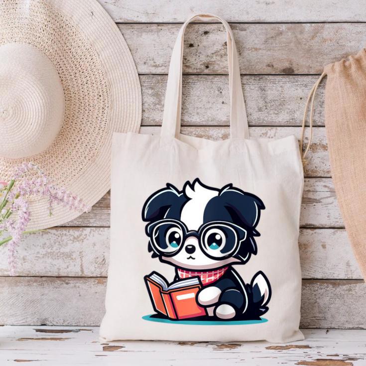 Adorable Book Lover Border Collie With Reading Glasses Cute Raglan Baseball Tee Canvas Tote Bag